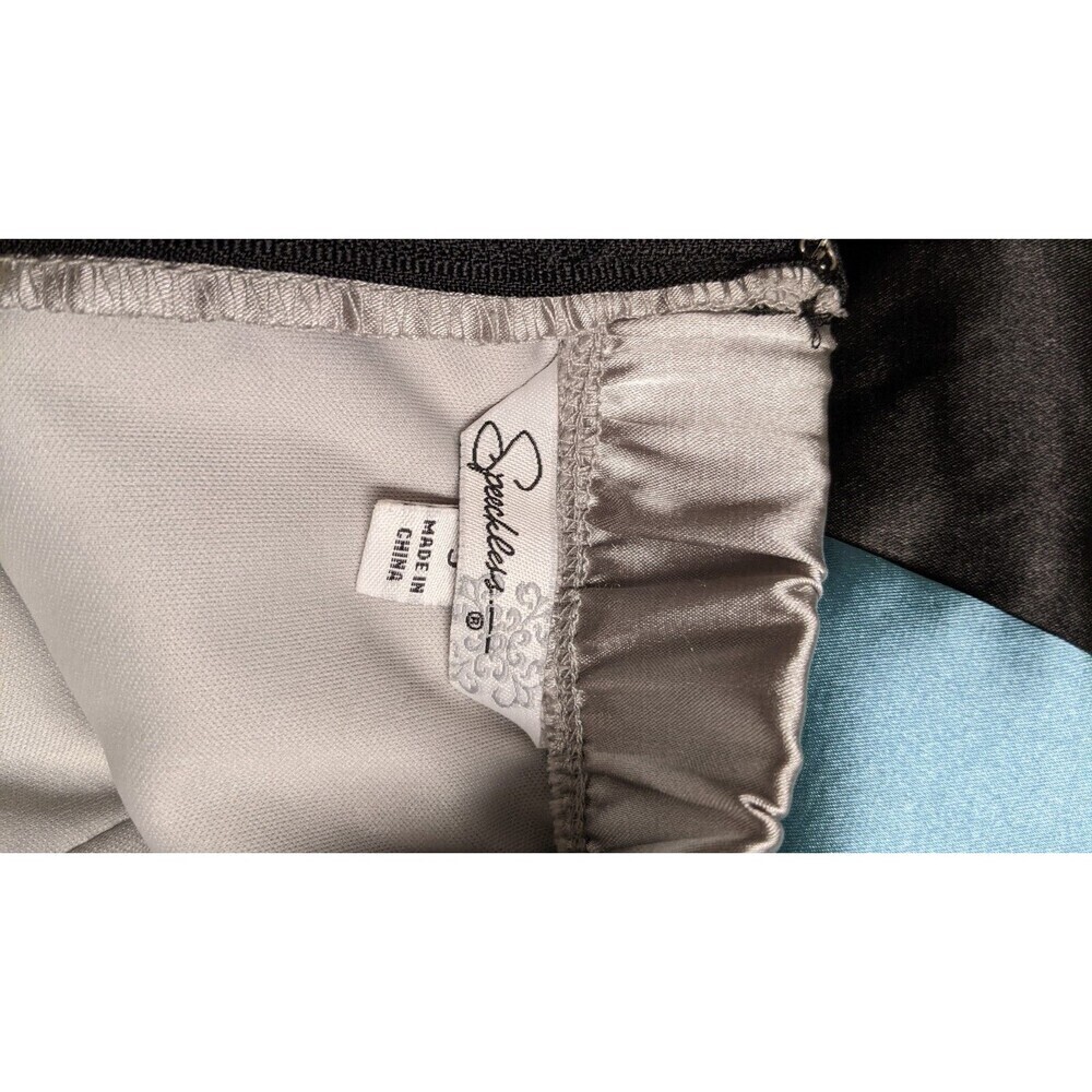 Women's Speechless Black/Silver/Blue Strapless Bubble Hem Dress W/Pick-Ups 3 - Picture 8 of 11
